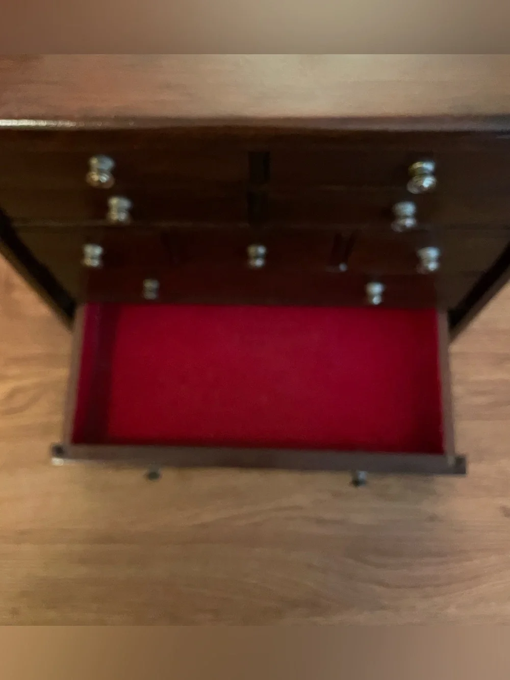 Vintage Hand Crafted Walnut 9 Drawer Jewelry Chest Felt Lined